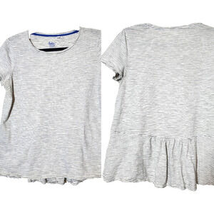 Boden Womens Medium Top Short Sleeve 100% Cotton Striped Peplum White Tee